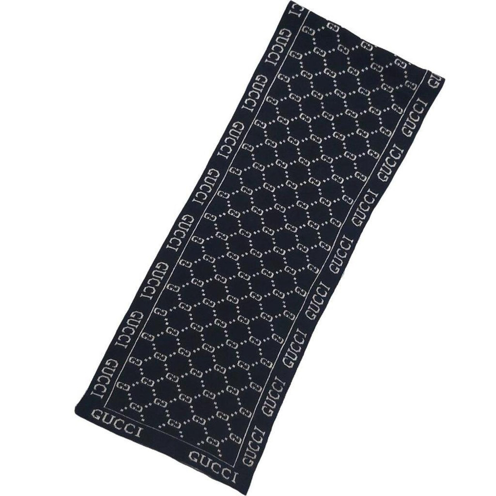 Gucci Vintage Black & Gray Reversible Monogram GG Logo Print Scarf - Picture 2 of 8